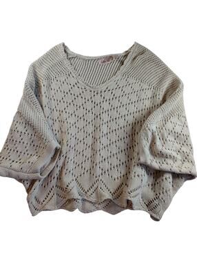 Willow & Root BUCKLE Sweater Women's L Beige Open Knit Cropped Scalloped Cotton